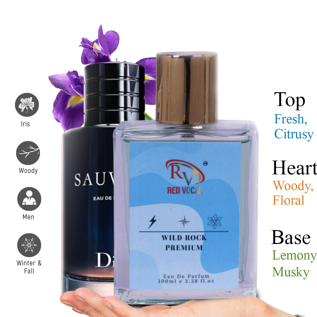 Red Vocal Wild Rock Eau De Parfum 100ml – Fresh & Spicy Men’s Perfume Inspired by Dior Sauvage