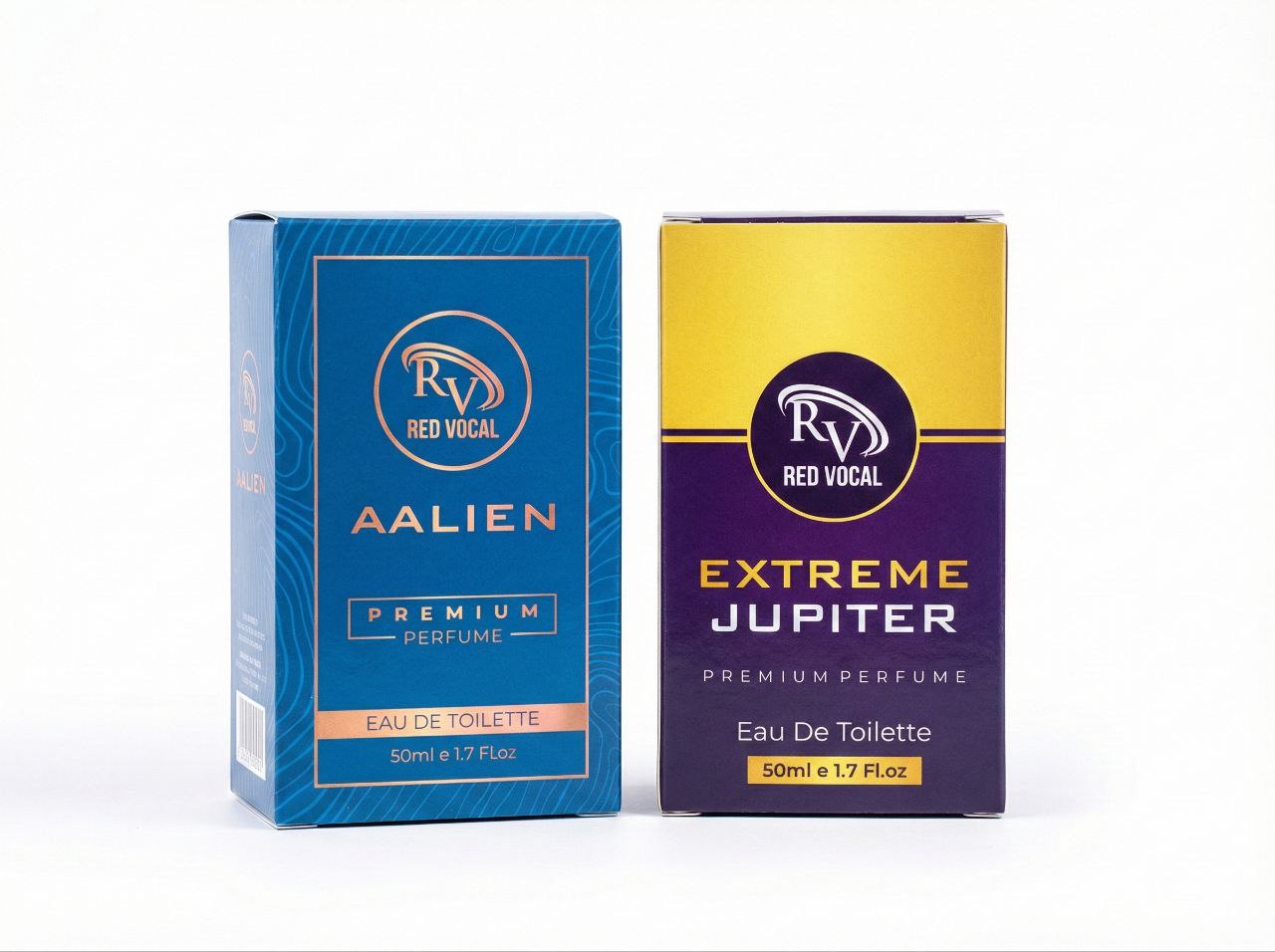 Two perfume boxes from Red Vocal on a white background Red Vocal Aalien For Unisex & Extreme Jupiter Premium Perfume For Women Combo | Eau De Toilette | 2 x 50ml