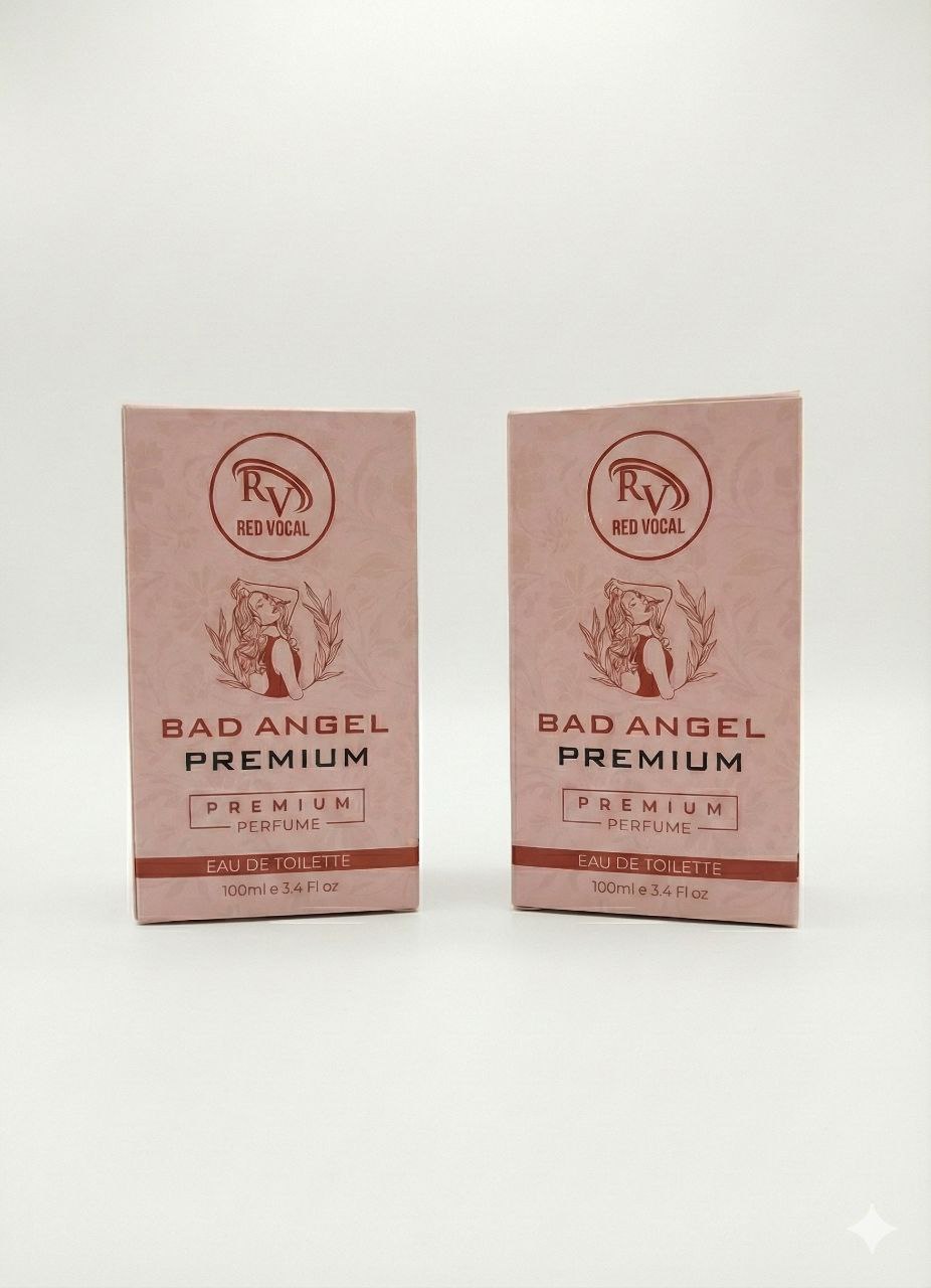Two boxes of Bad Angel Premium perfume on a white background Red Vocal Bad Angel Premium Perfume Eau De Toilette for Women – 100ml Sweet, Sensual & Long-Lasting Set of 2 Fragrance