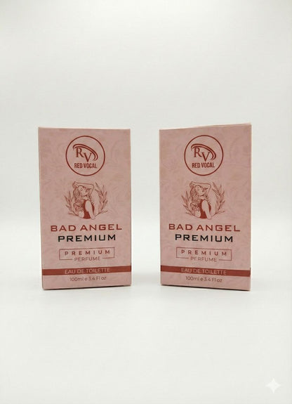 Two boxes of Bad Angel Premium perfume on a white background Red Vocal Bad Angel Premium Perfume Eau De Toilette for Women – 100ml Sweet, Sensual & Long-Lasting Set of 2 Fragrance