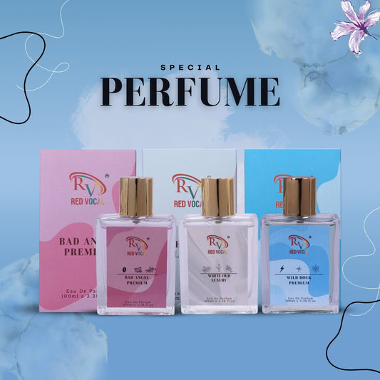 Red Vocal Bad Angel Premium (Women), White Oud Luxury (Unisex), Wild Rock Premium (Men) Eau de Parfum Combo – 3 x 100ml | Elegant & Bold Women’s Fragrance Set