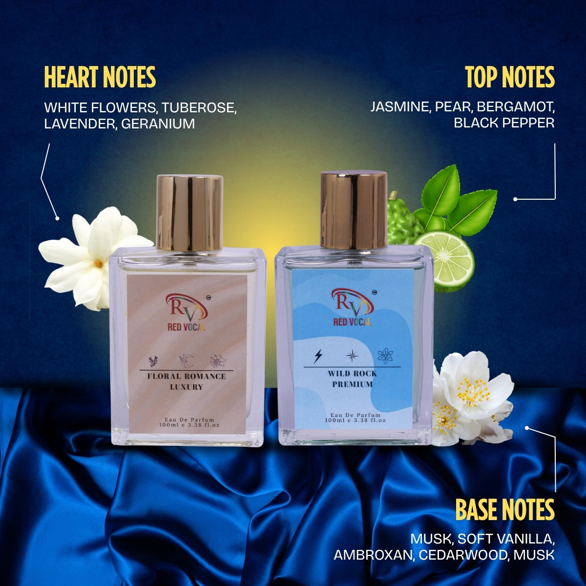 Red Vocal Floral Romance Luxury (Women) with Wild Rock Premium (Men) Eau de Parfum Combo – 2 x 100ml