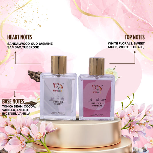 Red Vocal White Oud Luxury (Unisex) with Bad Angel Premium (Women) Eau de Parfum Combo – 2 x 100ml