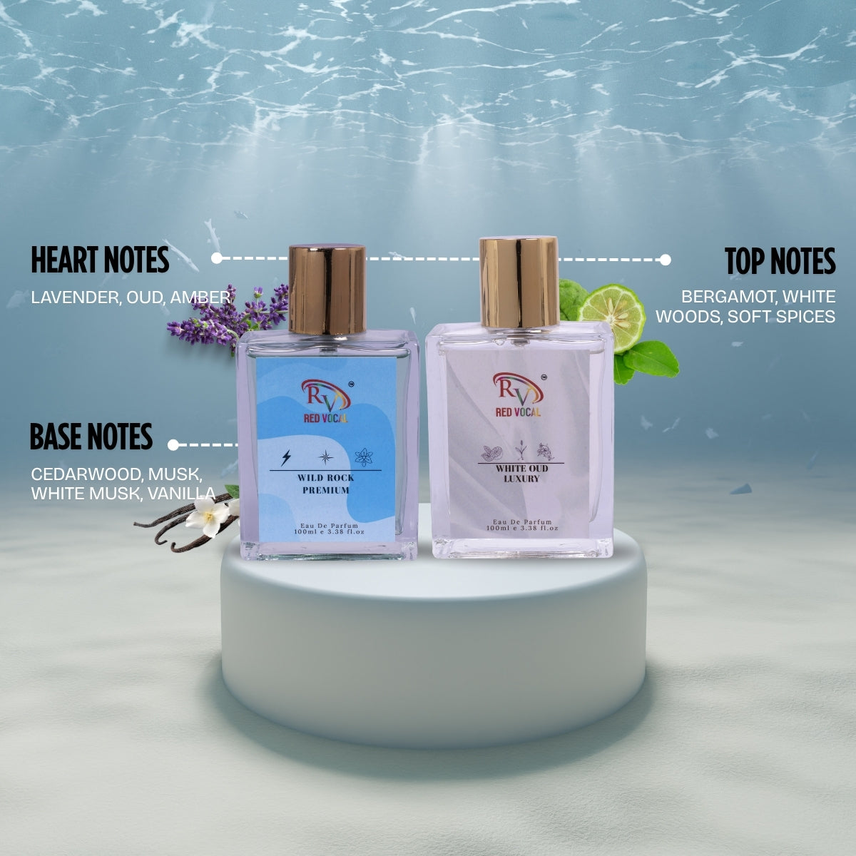 Red Vocal Wild Rock Premium (Men) With White Oud (Unisex) Eau de Parfum Spray Combo – 2 x 100ml | Long Lasting Fragrance
