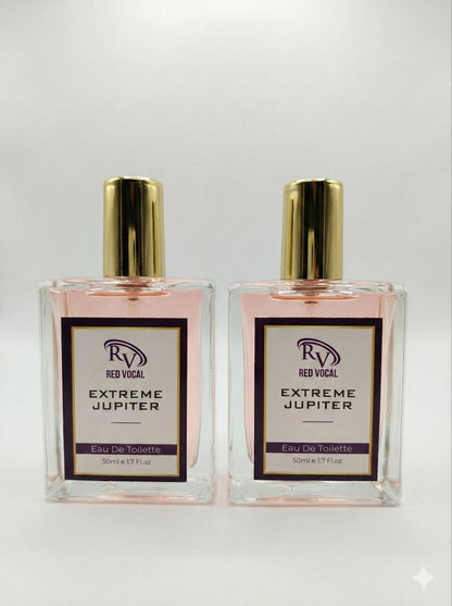 Two bottles of Red Vocal Extreme Jupiter Eau De Toilette on a light gray background Red Vocal Extreme Jupiter Premium Perfume Eau De Toilette 50ml – Long Lasting Women's Fragrance Set of 2
