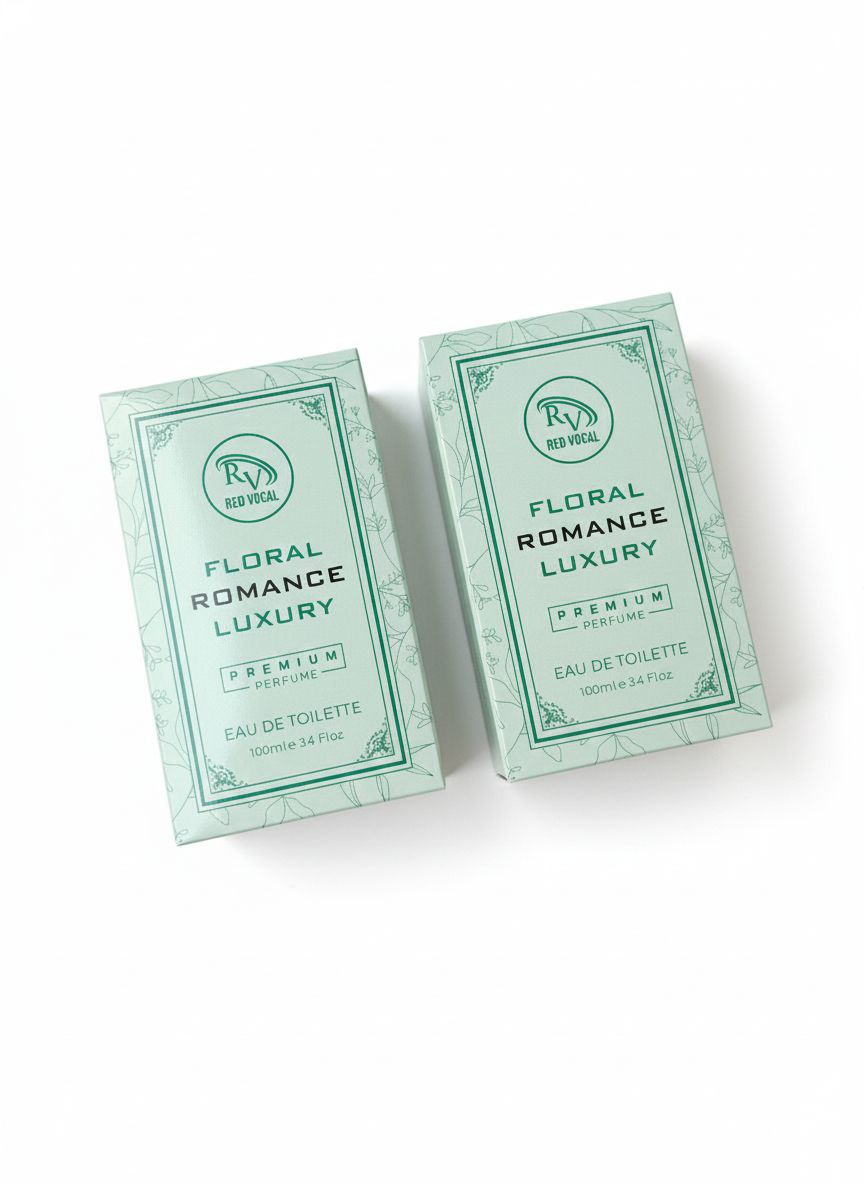 Two boxes of 'Floral Romance Luxury' perfume on a white background Red Vocal Floral Romance Luxury Premium Perfume Eau De Toilette – Women’s 100ml Elegant & Long-Lasting Set of 2 Fragrance