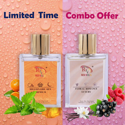 Red Vocal Millionaire Men Premium (Men) with Floral Romance Luxury (Women) 100ml Perfume Spray