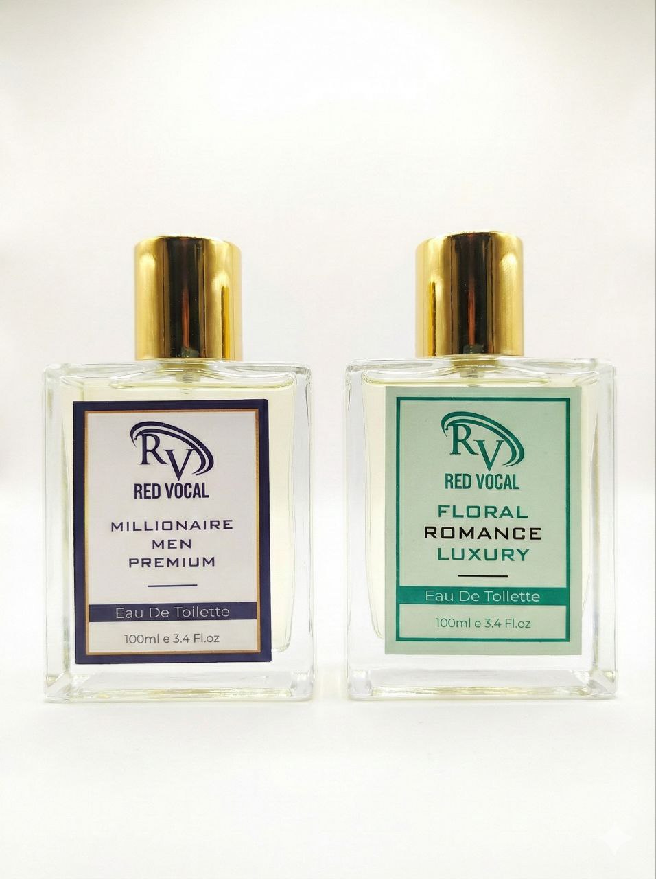Two bottles of Red Vocal Eau De Toilette on a white background Red Vocal Millionaire Men Premium & Floral Romance luxury Perfume Set For Women | Long-Lasting Premium Eau De Toilette | 2×100ml Gift Combo