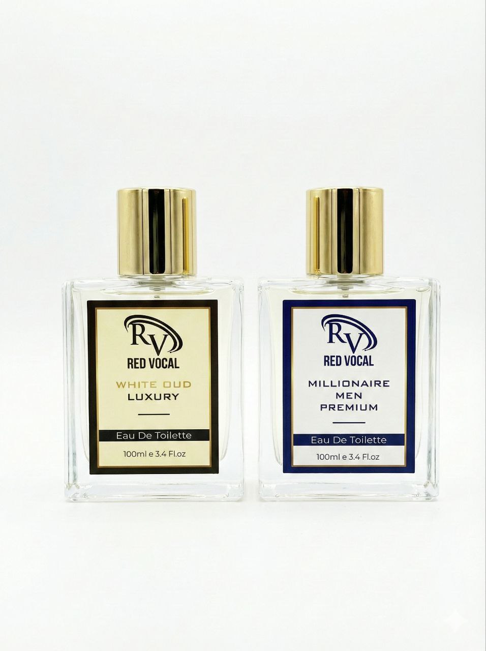 Two bottles of Red Vocal men's cologne on a white background WhiteOudandMillionaireMenPremium_1