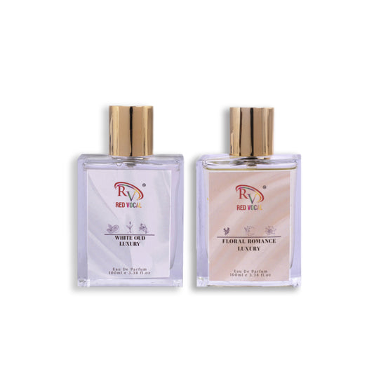 Red Vocal White Oud Luxury (Unisex) with Floral Romance Luxury (Women) Eau de Parfum Combo – 2 x 100ml
