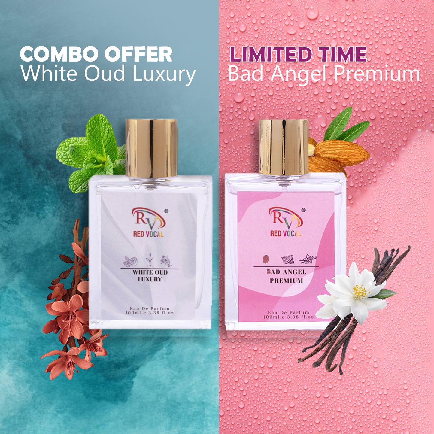 Red Vocal White Oud Luxury (Unisex) with Bad Angel Premium (Women) Eau de Parfum Combo – 2 x 100ml