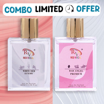 Red Vocal White Oud Luxury (Unisex) with Bad Angel Premium (Women) Eau de Parfum Combo – 2 x 100ml