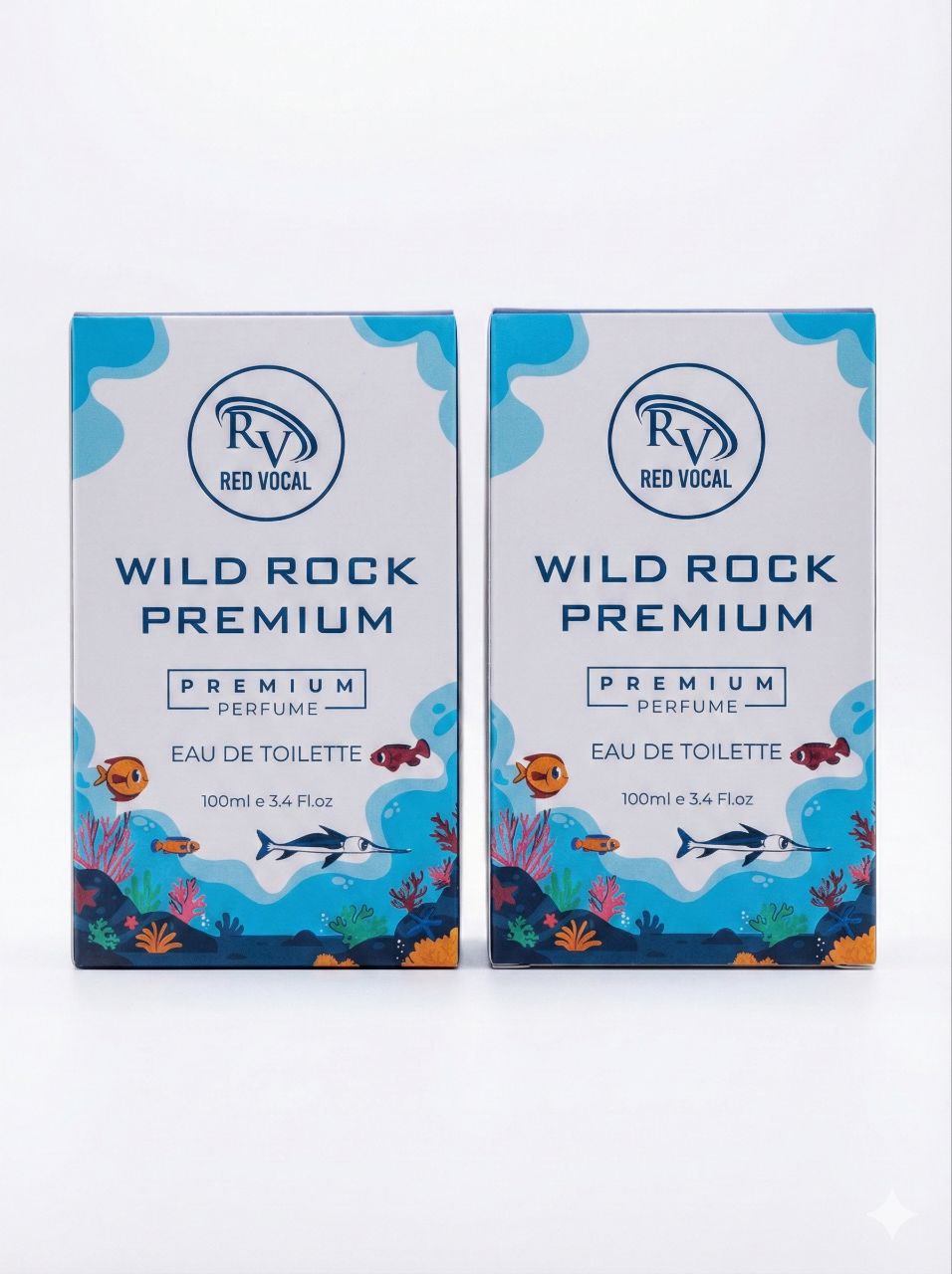 Two boxes of Wild Rock Premium perfume by Red Vocal on a white background Red Vocal Wild Rock Premium Perfume Eau De Toilette for Men – 100ml Bold, Fresh & Long-Lasting Set of 2 Fragrance
