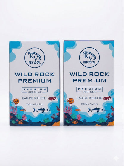 Two boxes of Wild Rock Premium perfume by Red Vocal on a white background Red Vocal Wild Rock Premium Perfume Eau De Toilette for Men – 100ml Bold, Fresh & Long-Lasting Set of 2 Fragrance