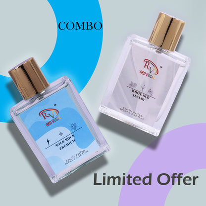 Red Vocal Wild Rock Premium (Men) With White Oud (Unisex) Eau de Parfum Spray Combo – 2 x 100ml | Long Lasting Fragrance