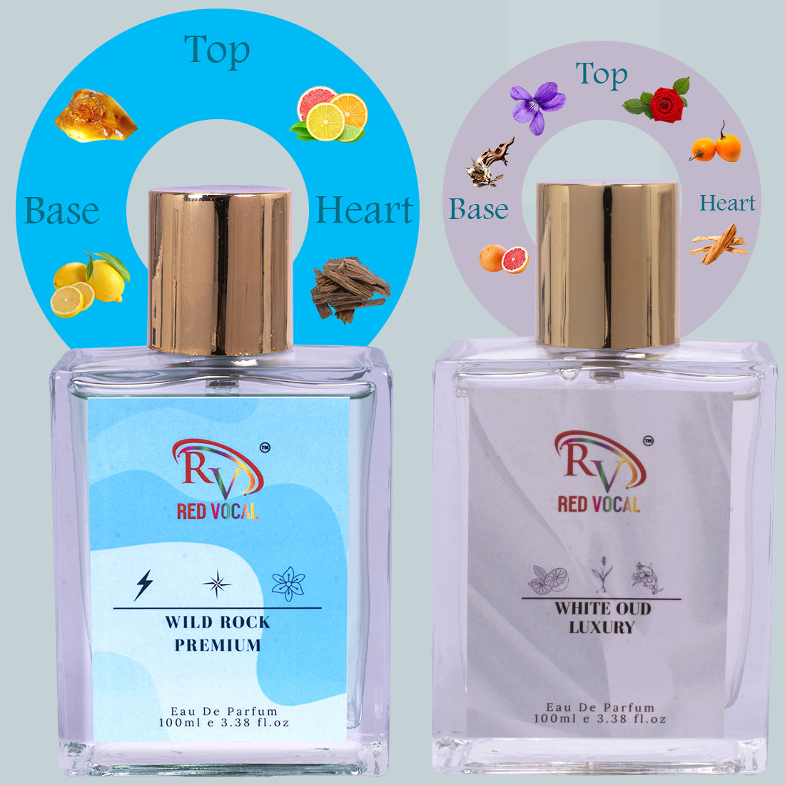 Red Vocal Wild Rock Premium (Men) With White Oud (Unisex) Eau de Parfum Spray Combo – 2 x 100ml | Long Lasting Fragrance