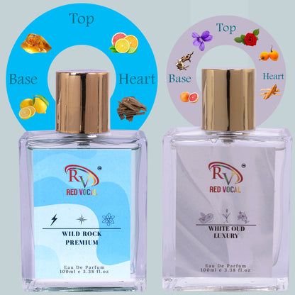 Red Vocal Wild Rock Premium (Men) With White Oud (Unisex) Eau de Parfum Spray Combo – 2 x 100ml | Long Lasting Fragrance