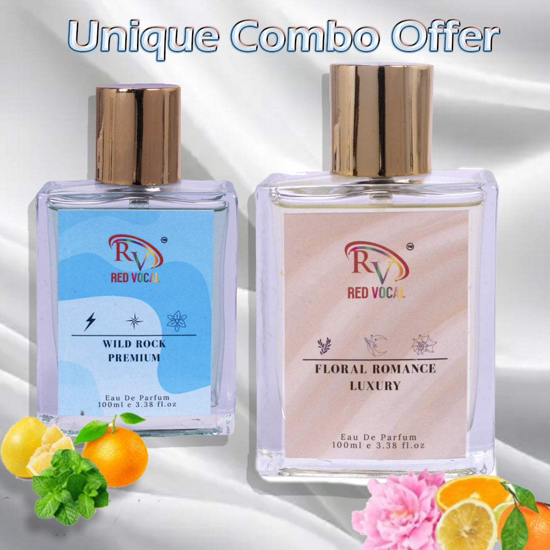 Red Vocal Floral Romance Luxury (Women) with Wild Rock Premium (Men) Eau de Parfum Combo – 2 x 100ml