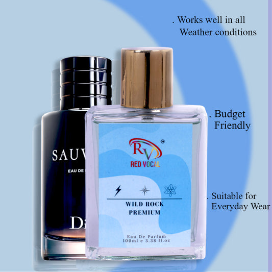 Red Vocal Wild Rock Eau De Parfum 100ml – Fresh & Spicy Men’s Perfume Inspired by Dior Sauvage