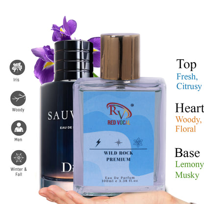 Red Vocal Wild Rock Eau De Parfum 100ml – Fresh & Spicy Men’s Perfume Inspired by Dior Sauvage