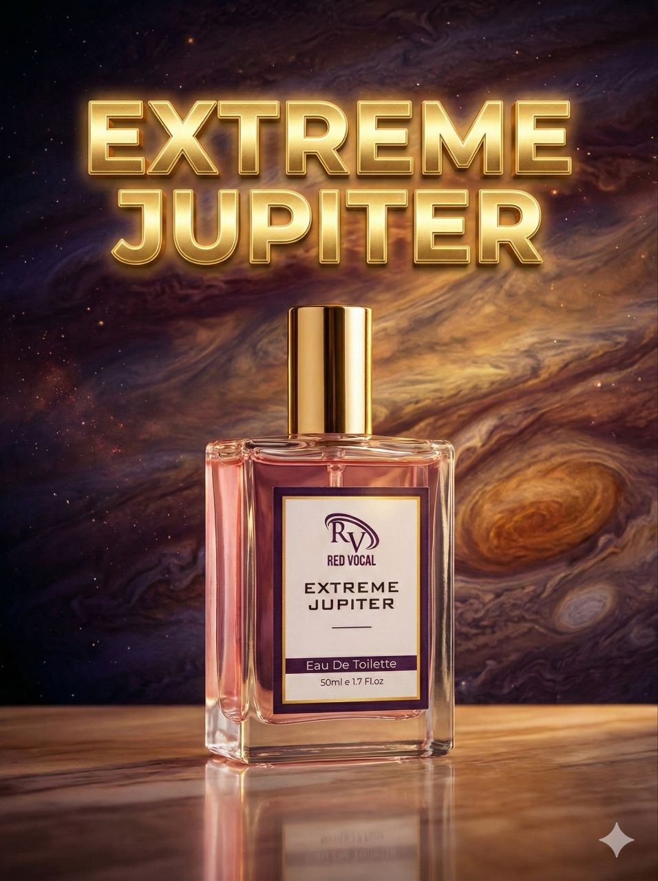 Perfume bottle labeled 'Extreme Jupiter' with a space-themed background Red Vocal Extreme Jupiter Premium Perfume Eau De Toilette 50ml – Long Lasting Women's Fragrance