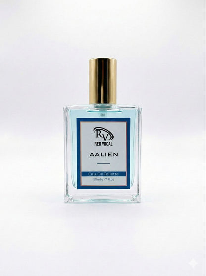 Perfume bottle labeled 'Red Vocal Alien' on a white background Red Vocal Aalien Premium Perfume Eau De Toilette 50ml – Long Lasting Unisex with Woody Amber Notes