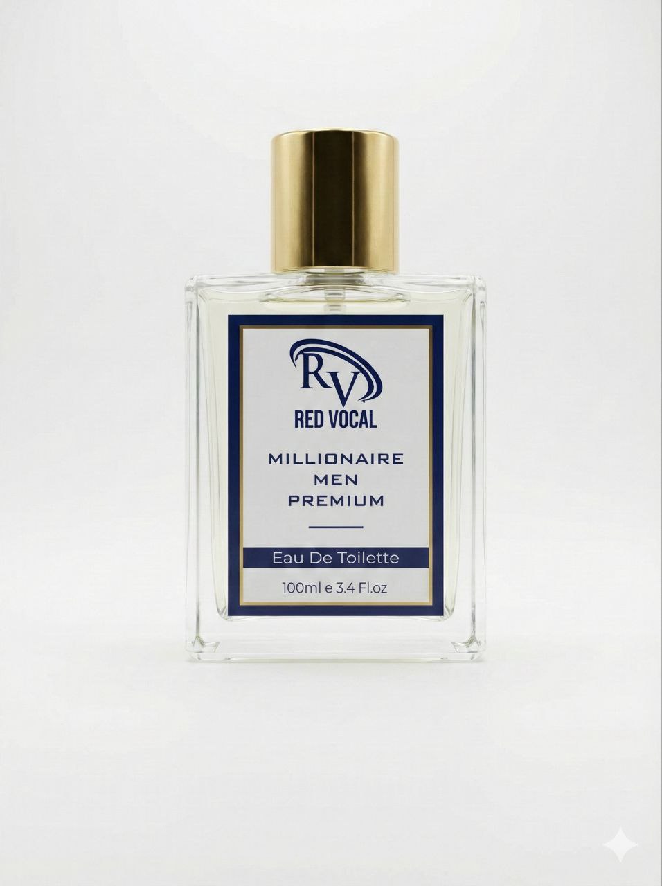 Perfume bottle with gold cap and clear label on a white background Millionaire Men Premium Perfume Eau De Toilette – Long-Lasting 100ml Bold & Luxurious Fragrance