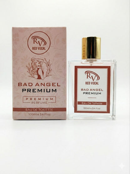 Perfume bottle and packaging of 'Bad Angel Premium' by Red Vocal on a white background Red Vocal Bad Angel Premium Perfume Eau De Toilette for Women – 100ml Sweet, Sensual & Long-Lasting Fragrance