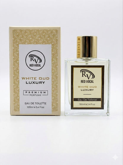Red Vocal White Oud Luxury perfume bottle and packaging on a white background Red Vocal White Oud Luxury Premium Perfume Eau De Toilette – Unisex 100ml Bold & Long-Lasting Fragrance