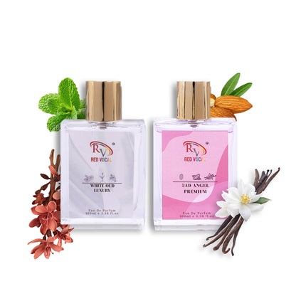 Red Vocal White Oud Luxury (Unisex) with Bad Angel Premium (Women) Eau de Parfum Combo – 2 x 100ml