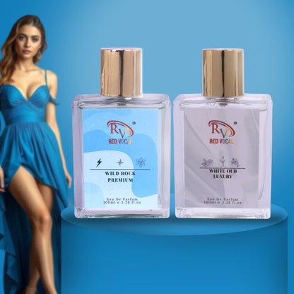 Red Vocal Wild Rock Premium (Men) With White Oud (Unisex) Eau de Parfum Spray Combo – 2 x 100ml | Long Lasting Fragrance